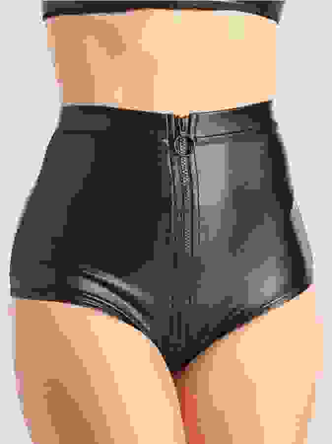 Lovehoney Fierce Wet Look High-Waisted Knickers, Black, hi-res